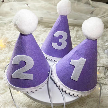 Детска шапка за първи рожден ден Горски стил Шапка за парти за 1-ви рожден ден 1-ва 2-ра 3-та година Детска шапка за бебешки душ Декорации за лента за глава за рожден ден