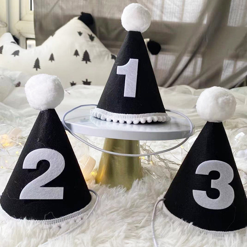 Gyerekek első születésnapi kalapja Erdei stílusú 1. születésnapi parti sapka 1. 2. 3. év Gyerek baba zuhany kalap születésnapi fejpánt díszítések