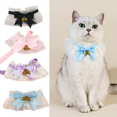 Prémium kisállat nyakörv, bőrrel érintkező, lélegző kisállat sál, kézzel készített állítható poliészter masnis csipke harang macska nyakörv, napi összeállítás