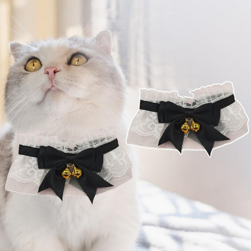 Prémium kisállat nyakörv, bőrrel érintkező, lélegző kisállat sál, kézzel készített állítható poliészter masnis csipke harang macska nyakörv, napi összeállítás