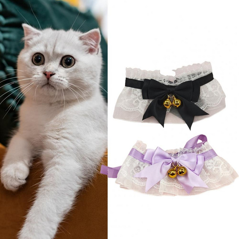 Prémium kisállat nyakörv, bőrrel érintkező, lélegző kisállat sál, kézzel készített állítható poliészter masnis csipke harang macska nyakörv, napi összeállítás