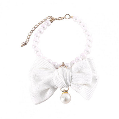 Kényelmes kisállat nyaklánc Elegáns állítható macska kutyanyakörv Könnyű műgyöngy masnival Aranyos kisállat nyak kör kisállat kiegészítő