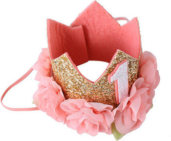 Декорация за парти за рожден ден на една година Розова шапка с корона Роза Принцеса Тема Парти Консумативи Happy 1st Girls Favor Birthday Party Decor