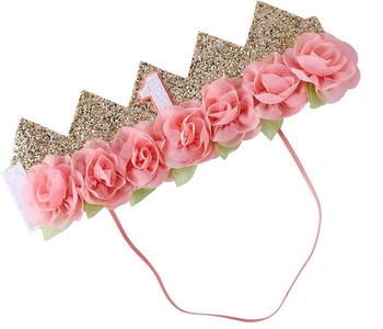 Διακόσμηση πάρτι γενεθλίων ενός έτους Ροζ στεφάνι καπέλο τριαντάφυλλο Πριγκίπισσα με θέμα προμήθειες πάρτι Happy 1st Girls Favor Birthday Party Decor