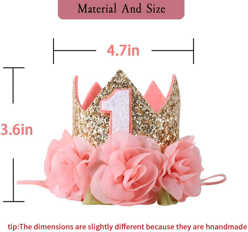 Декорация за парти за рожден ден на една година Розова шапка с корона Роза Принцеса Тема Парти Консумативи Happy 1st Girls Favor Birthday Party Decor