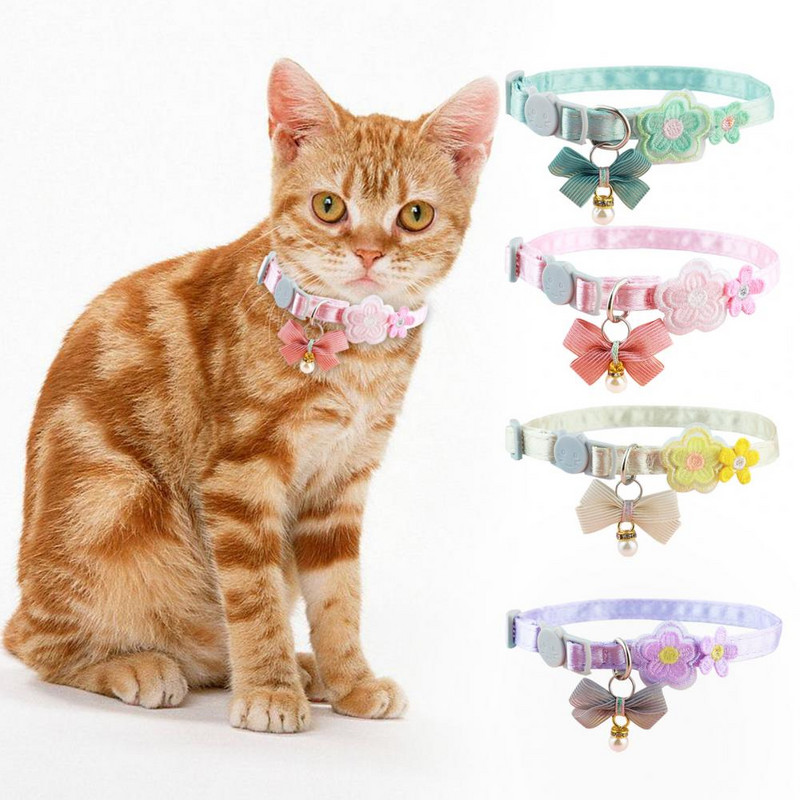 Ērta mājdzīvnieka kaklasiksna ar jauku loku viltus pērļu kulonu mājdzīvnieku kaklarota, drošības regulējama sprādze, kaķis suns kakla siksna mājdzīvnieku aksesuāri