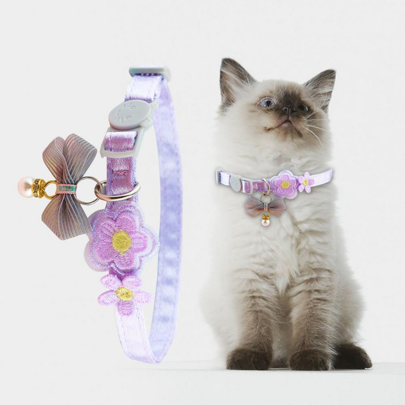 Ērta mājdzīvnieka kaklasiksna ar jauku loku viltus pērļu kulonu mājdzīvnieku kaklarota, drošības regulējama sprādze, kaķis suns kakla siksna mājdzīvnieku aksesuāri