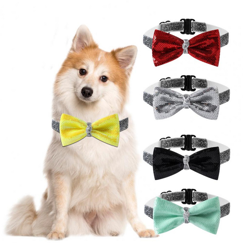 Kiváló kisállat csokornyakkendő vízálló macska csokorcsomós nyakörv, hosszan tartó, könnyen viselhető, csillogó flitterekkel Stílusú kisállat kutya macska nyakörv dekoráció