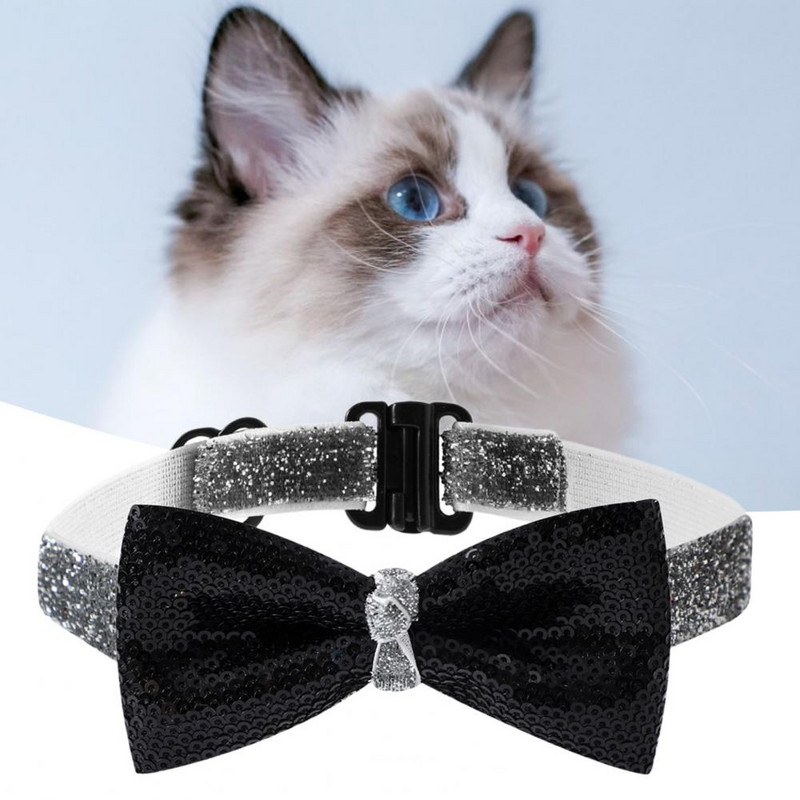 Kiváló kisállat csokornyakkendő vízálló macska csokorcsomós nyakörv, hosszan tartó, könnyen viselhető, csillogó flitterekkel Stílusú kisállat kutya macska nyakörv dekoráció
