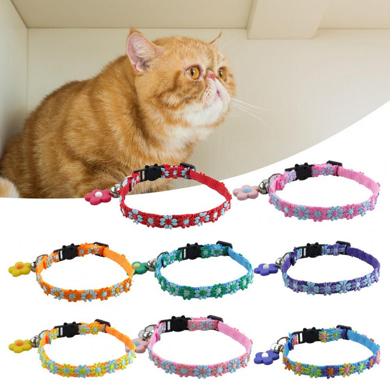 Kutya macska nyakörv csengővel állítható kisállat biztonsági nyakörv fulladásgátló csatos virág nyakörv cica kölyök nyaklánc kisállat kellékek