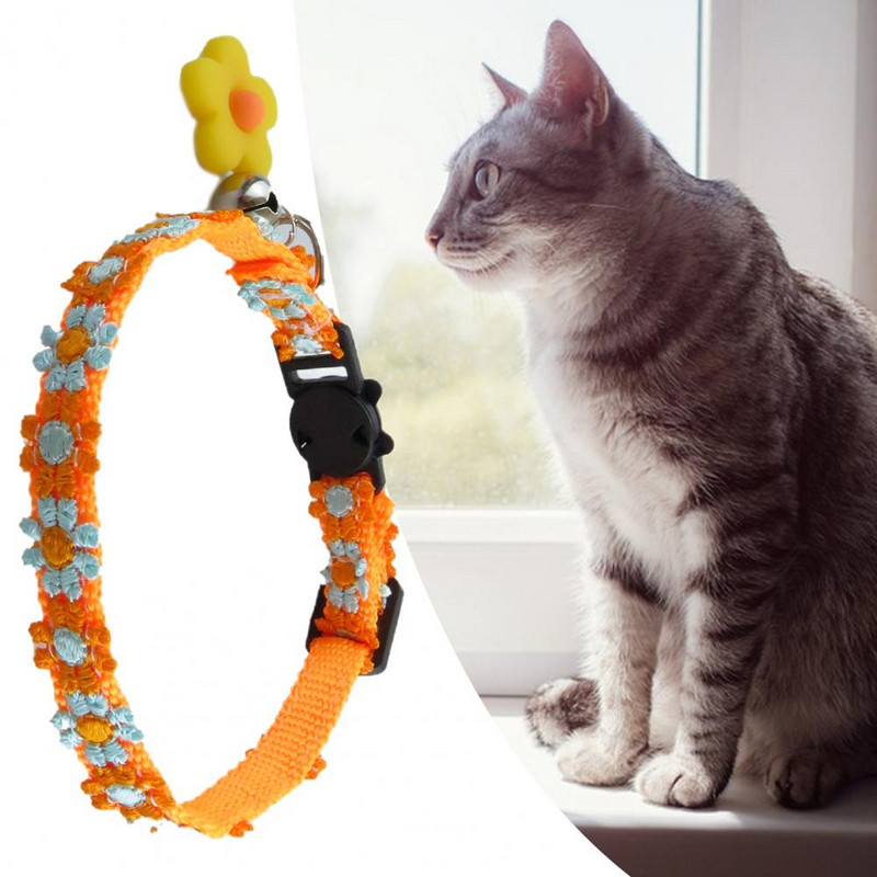 Kutya macska nyakörv csengővel állítható kisállat biztonsági nyakörv fulladásgátló csatos virág nyakörv cica kölyök nyaklánc kisállat kellékek