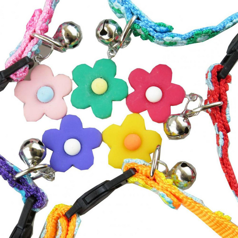 Kutya macska nyakörv csengővel állítható kisállat biztonsági nyakörv fulladásgátló csatos virág nyakörv cica kölyök nyaklánc kisállat kellékek