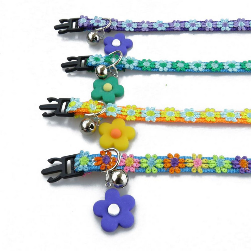 Kutya macska nyakörv csengővel állítható kisállat biztonsági nyakörv fulladásgátló csatos virág nyakörv cica kölyök nyaklánc kisállat kellékek