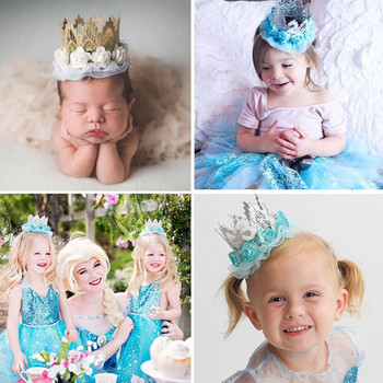 1st Birthday Crown Καπέλο Flower Princess Crown Headband Κοριτσάκι ενός έτους Χρόνια πολλά Καπέλα για πάρτι για παιδιά Διακοσμητικό ντους μωρού