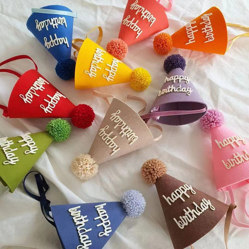 1 db INS Kids Barna Születésnapi Kalap Nem szőtt Khaki Party Kalap Baby Shower Sárga Fejfedő Koreai stílusú Rózsaszín Kék Zöld Bevont sapka