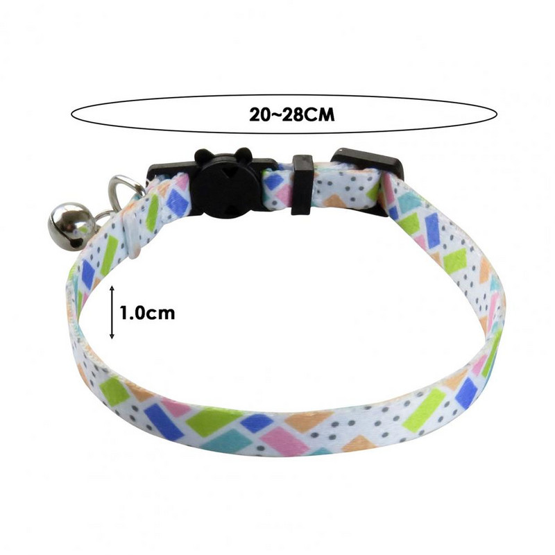 Kaķa kaklasiksna ar regulējamu metāla zvaniņu garuma lolojumdzīvnieka kakla aplis ģeometriskā apdruka, noņemama sprādze Kaķa kakla siksniņa mājdzīvnieku aksesuāri