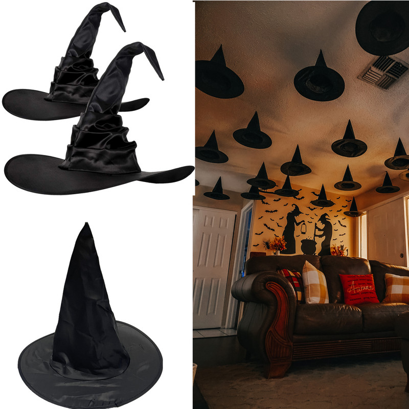 Halloweeni boszorkánysapkák Fekete összehajtható varázslósapka nőknek Férfi Álarcos Party Cosplay Kellékek Dekoráció Karneváli jelmez Kiegészítő