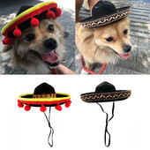 Mini Pet Dog Sun Hat Beach Party Straw Hat Dog Καπέλο μεξικάνικο στυλ για σκύλους και γάτες Διασκεδαστικό ψάθινο καπέλο Sombrero Cosplay Χριστουγεννιάτικη διακόσμηση