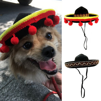 Mini Pet Dog Sun Hat Beach Party Straw Hat Dog Καπέλο μεξικάνικο στυλ για σκύλους και γάτες Διασκεδαστικό ψάθινο καπέλο Sombrero Cosplay Χριστουγεννιάτικη διακόσμηση