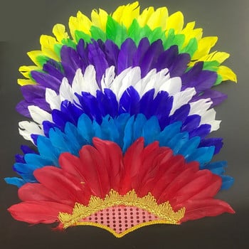 Карнавални шапки на индианския вожд Аксесоари за коса Парти за рожден ден Луксозна шапка за глава Цветно облекло от пера за мъже и жени