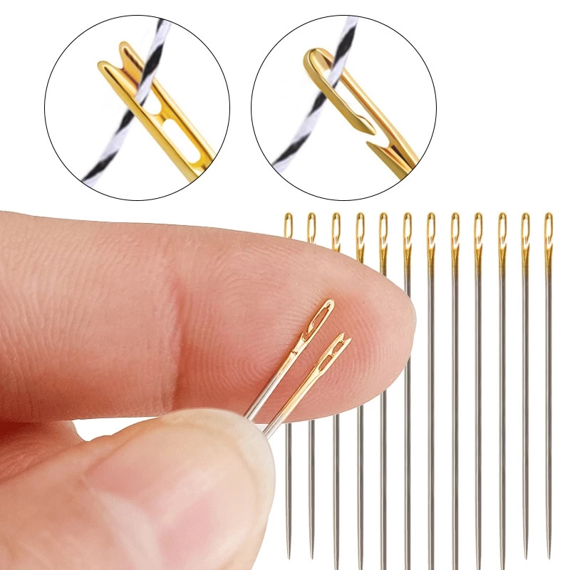 12 gab. Aklā adata Vecāka gadagājuma cilvēkiem, adatas puses caurums, roku šūšana, nerūsējošā tērauda šūšana bezadatas vītņošanai apģērbu šūšanas rīki