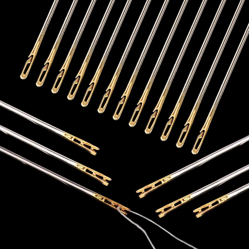 12 gab. Aklā adata Vecāka gadagājuma cilvēkiem, adatas puses caurums, roku šūšana, nerūsējošā tērauda šūšana bezadatas vītņošanai apģērbu šūšanas rīki