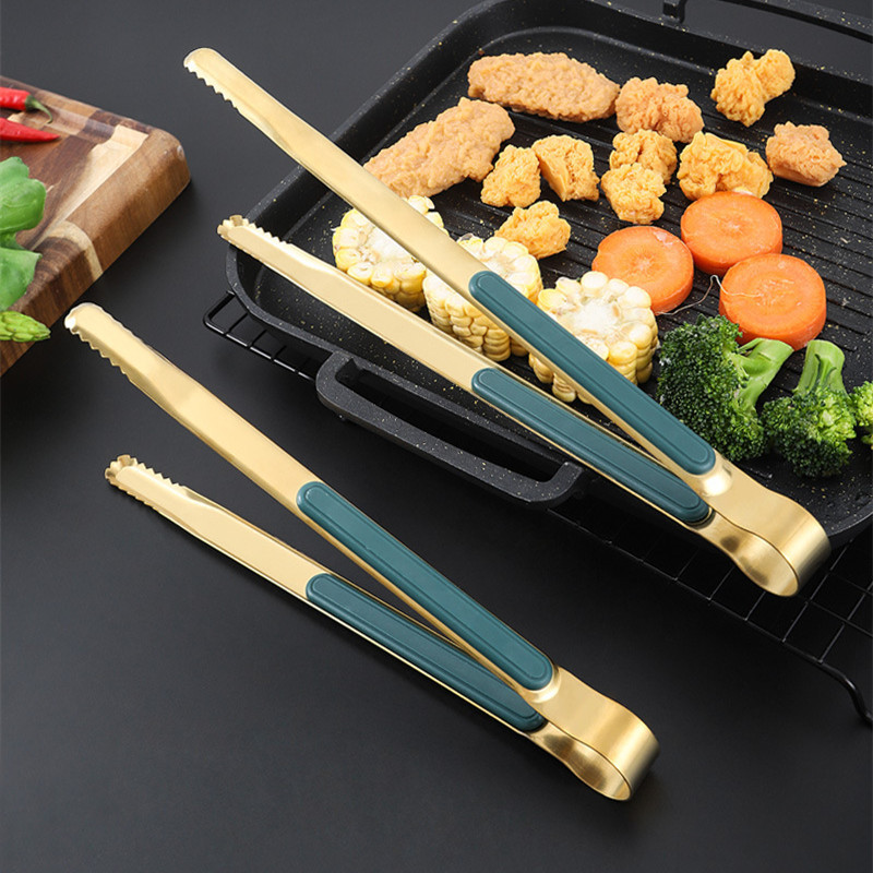 Konyhai arany rozsdamentes acél ételtálaló fogók koreai stílusú csúszásmentes klipsz grill kenyérhez jég büfé bilincs főzőedények