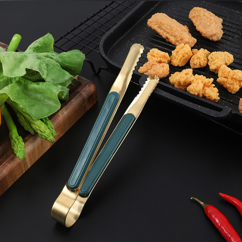 Konyhai arany rozsdamentes acél ételtálaló fogók koreai stílusú csúszásmentes klipsz grill kenyérhez jég büfé bilincs főzőedények