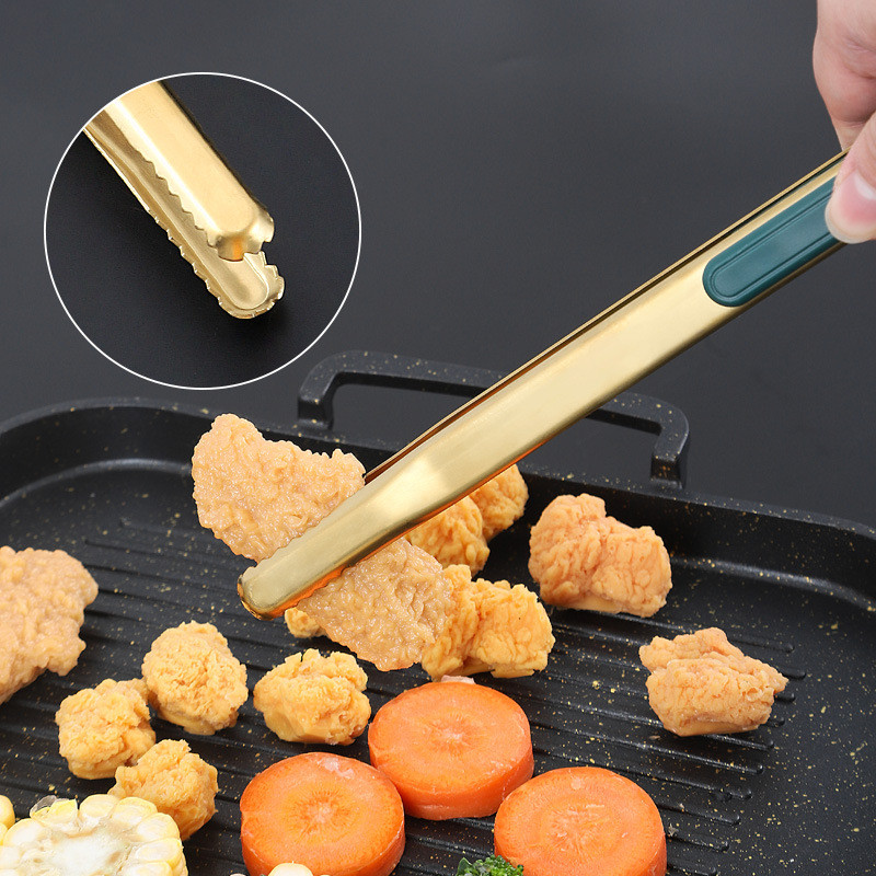 Konyhai arany rozsdamentes acél ételtálaló fogók koreai stílusú csúszásmentes klipsz grill kenyérhez jég büfé bilincs főzőedények