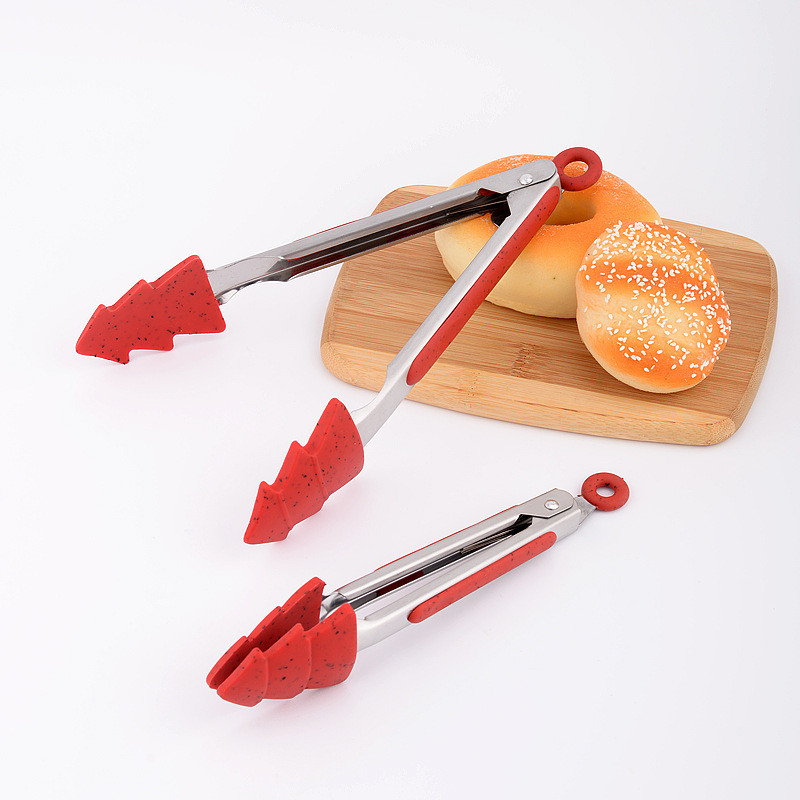 Коледна елха Силиконова глава Щипки за барбекю Кухня Скоба за храна Стек Домакински съдове за готвене Дръжка от неръждаема стомана Клипса за торта