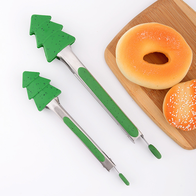 Коледна елха Силиконова глава Щипки за барбекю Кухня Скоба за храна Стек Домакински съдове за готвене Дръжка от неръждаема стомана Клипса за торта