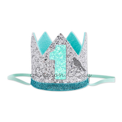 Mirdzoši matu aksesuāri Kronītis Zēnu Meiteņu Sequin Crown Galvassega Daudzkrāsaina Mazuļu Matu Lente One 1. dzimšanas dienas ballītes galvassegas