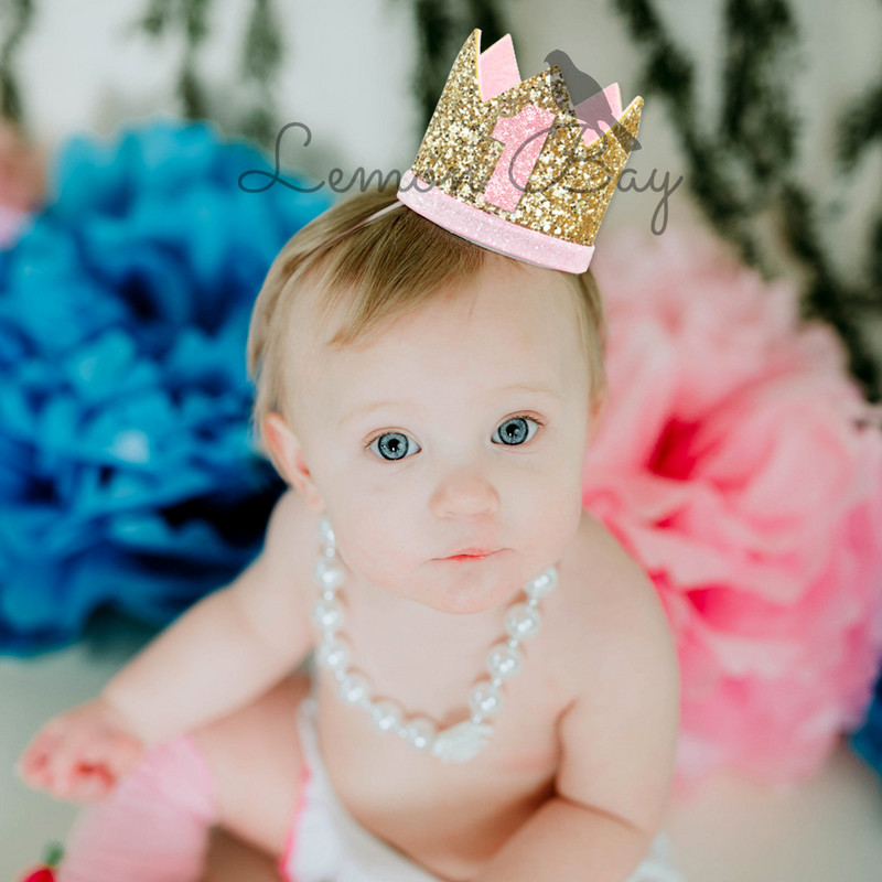 Mirdzoši matu aksesuāri Kronītis Zēnu Meiteņu Sequin Crown Galvassega Daudzkrāsaina Mazuļu Matu Lente One 1. dzimšanas dienas ballītes galvassegas