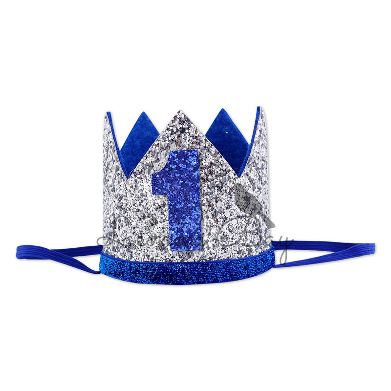 Mirdzoši matu aksesuāri Kronītis Zēnu Meiteņu Sequin Crown Galvassega Daudzkrāsaina Mazuļu Matu Lente One 1. dzimšanas dienas ballītes galvassegas
