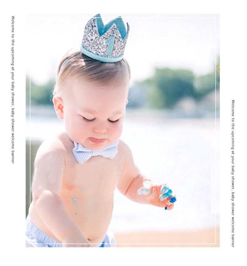 Mirdzoši matu aksesuāri Kronītis Zēnu Meiteņu Sequin Crown Galvassega Daudzkrāsaina Mazuļu Matu Lente One 1. dzimšanas dienas ballītes galvassegas