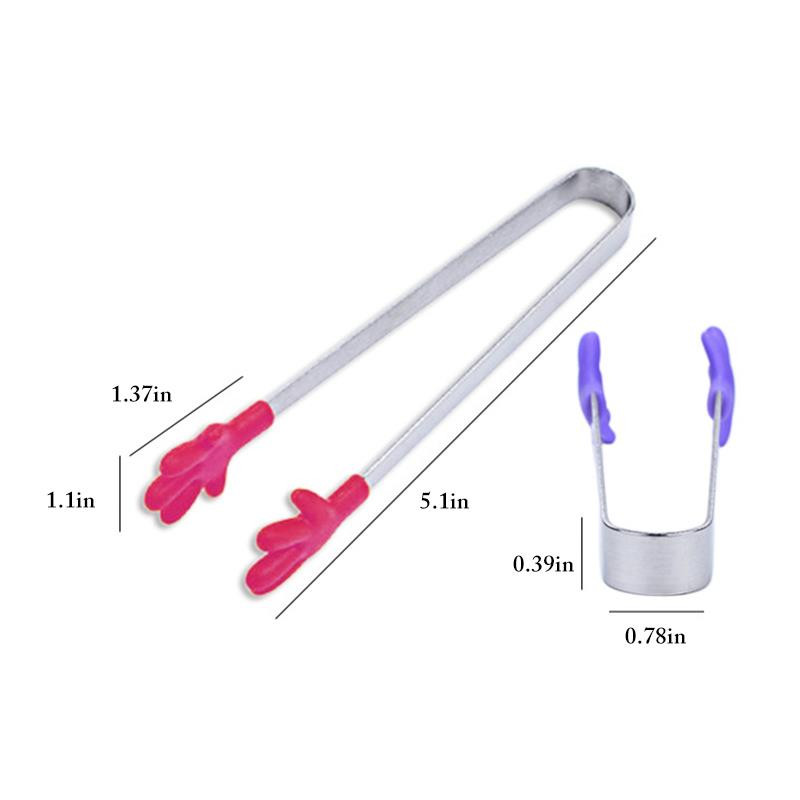 1Gb izlases krāsas nerūsējošā tērauda virtuves knaibles Mazas, mīļas pārtikas knaibles Neslīdošas silikona uzgaļa knaibles Mazas virtuves knaibles