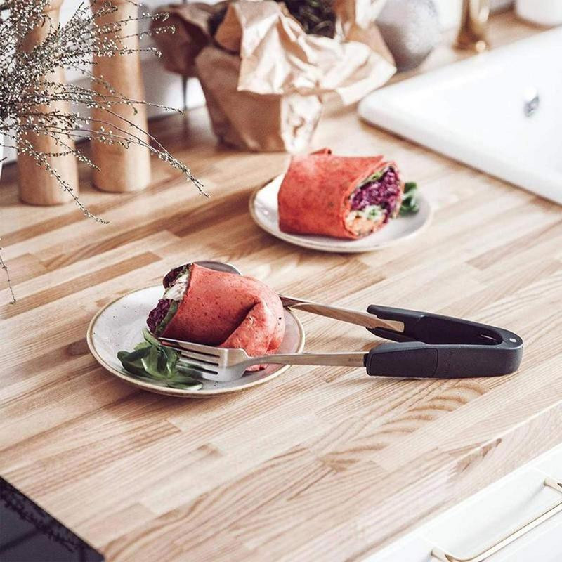 Konyhai fogók Tálaló evőeszközfogók villák rögzítéséhez Kanalak Multifunkcionális tálalófogók BBQ grillezéshez saláta süteményekhez fekete