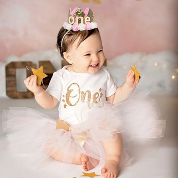 WEIGAO 1/2/3 Честит рожден ден Декор на шапки за парти Шапка за един рожден ден Princess Crown Baby Birthday лента за глава 1-ва 2-ра 3-та година Декор