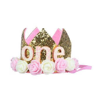 WEIGAO 1/2/3 Честит рожден ден Декор на шапки за парти Шапка за един рожден ден Princess Crown Baby Birthday лента за глава 1-ва 2-ра 3-та година Декор