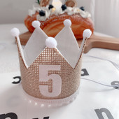 Zsákvászon korona baba 1. születésnapi parti fejdísz vászon filc korona sapka