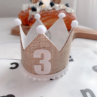 Zsákvászon korona baba 1. születésnapi parti fejdísz vászon filc korona sapka