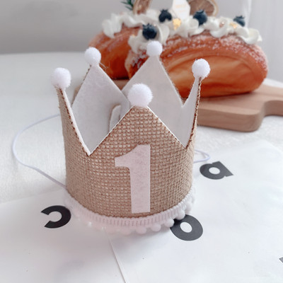 Zsákvászon korona baba 1. születésnapi parti fejdísz vászon filc korona sapka