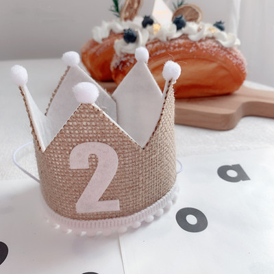 Zsákvászon korona baba 1. születésnapi parti fejdísz vászon filc korona sapka