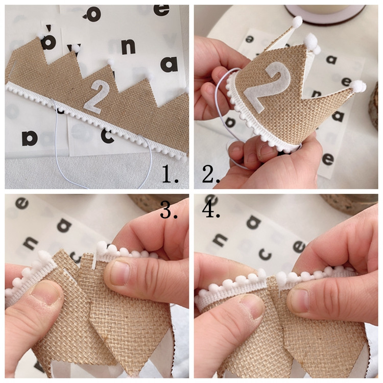 Zsákvászon korona baba 1. születésnapi parti fejdísz vászon filc korona sapka