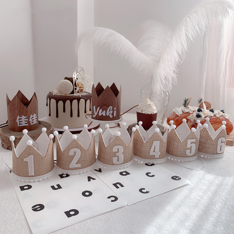 Zsákvászon korona baba 1. születésnapi parti fejdísz vászon filc korona sapka