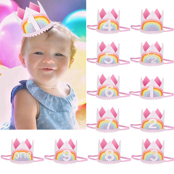0-9 Καπέλα Rainbow Birthday Crown Party Boy Girl Kids One Year Princess Crown Headband Baby Shower 1st Birthday Decor Party