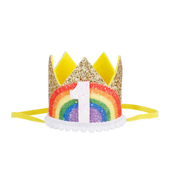 0-9 Rainbow Birthday Crown Парти шапки Момче Момиче Деца Една година Princess Crown лента за глава Baby Shower 1st Birthday Decor Party Supply