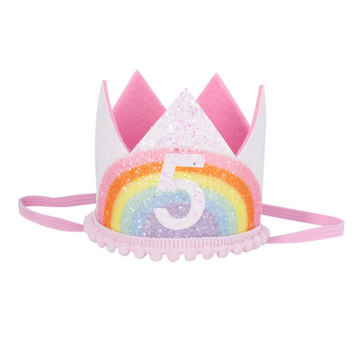 0-9 Varavīksnes dzimšanas dienas kroņa ballītes cepures zēnam meitenei bērniem viena gada princeses kroņa galvas saite Bērnu duša 1. dzimšanas dienas dekorācijas ballītei