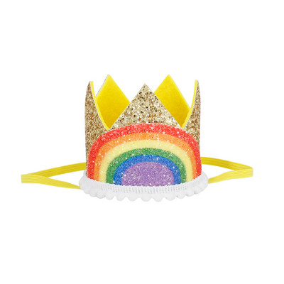 0-9 Varavīksnes dzimšanas dienas kroņa ballītes cepures zēnam meitenei bērniem viena gada princeses kroņa galvas saite Bērnu duša 1. dzimšanas dienas dekorācijas ballītei