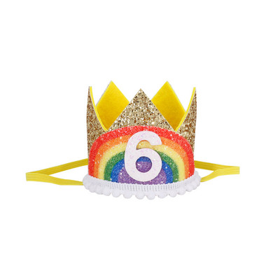 0-9 Varavīksnes dzimšanas dienas kroņa ballītes cepures zēnam meitenei bērniem viena gada princeses kroņa galvas saite Bērnu duša 1. dzimšanas dienas dekorācijas ballītei